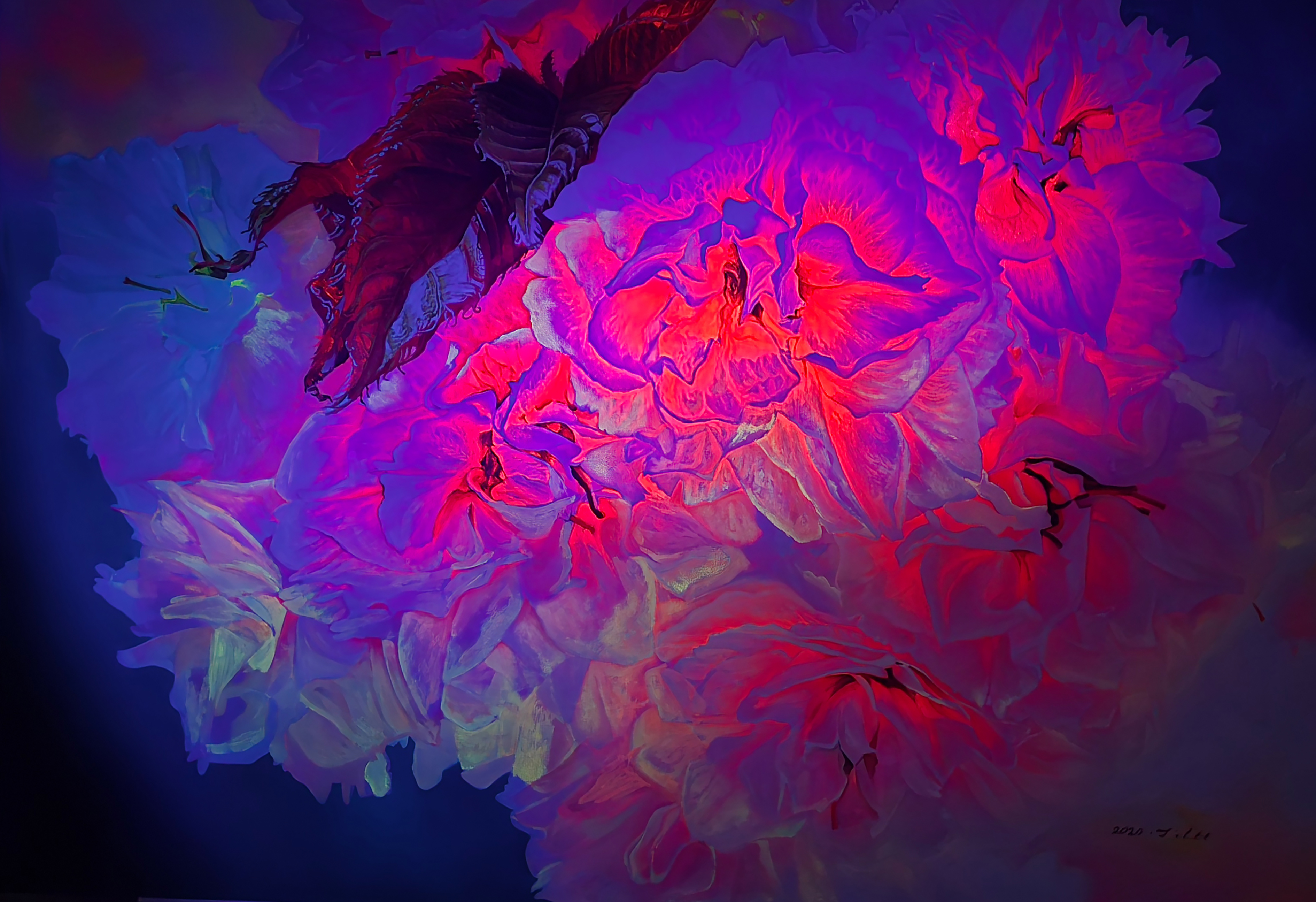 Jennifer Lee_When Spring Comes+UV_2024_Oil, UV-reactive pigments on canvas_116.8 x 80.3cm